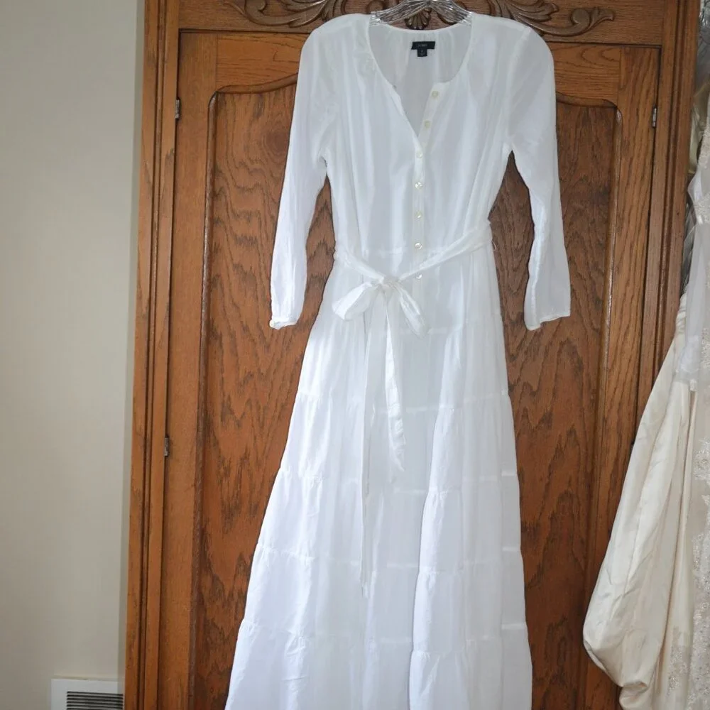 J. Crew SMALL White 100% Cotton Tiered Maxi Long Dress SMALL - Picture 1 of 11
